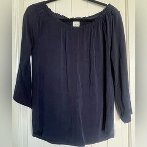 ECRU Women’s Navy Blue Blouse 3/4 Sleeves Round Neck Top Shirt Size Small